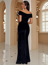 Off The Shoulder Velvet Sexy Purple Prom Dress
